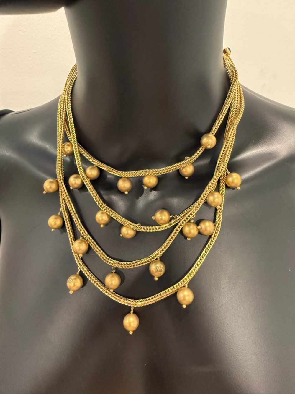 Juicy Couture Gold Multi Strand Statement Necklace Black Crystal Detail